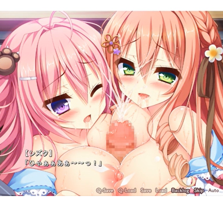 ﾊﾞﾌｯ!!美少女二人をドエロくパイズリ！！乳首と乳首こすれパイ×４に挟まれ幸福チンポが大噴射！！